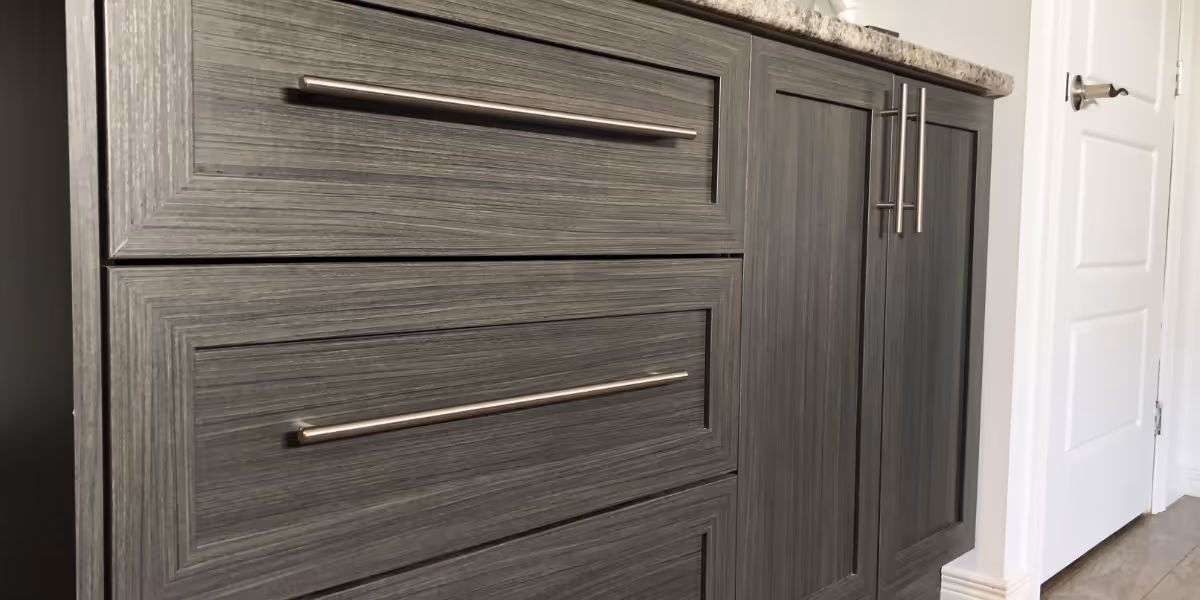 Grey finish wood cabinet