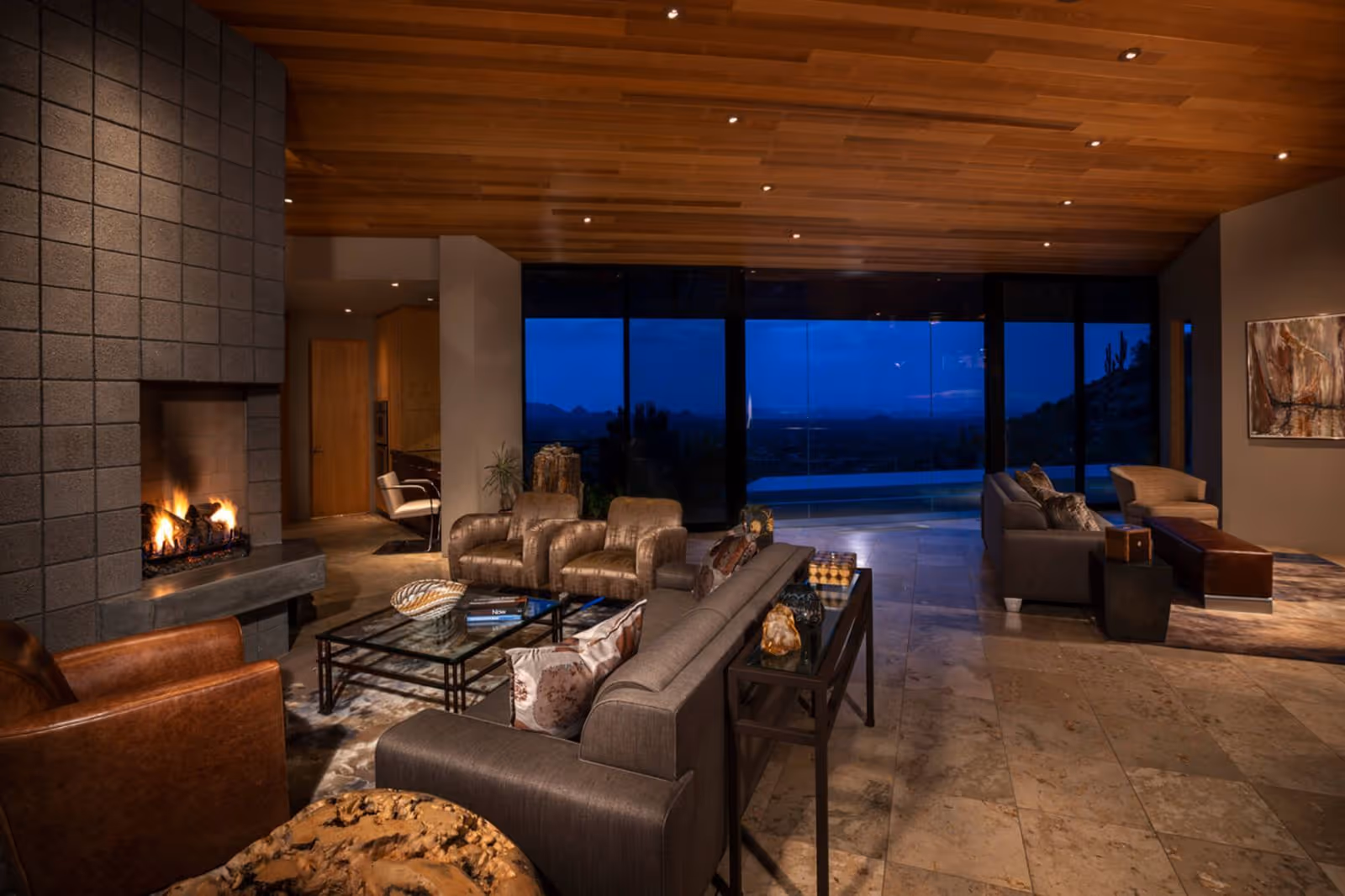 modern living room outside view for Arizona interior design by Sesshu Design Associates