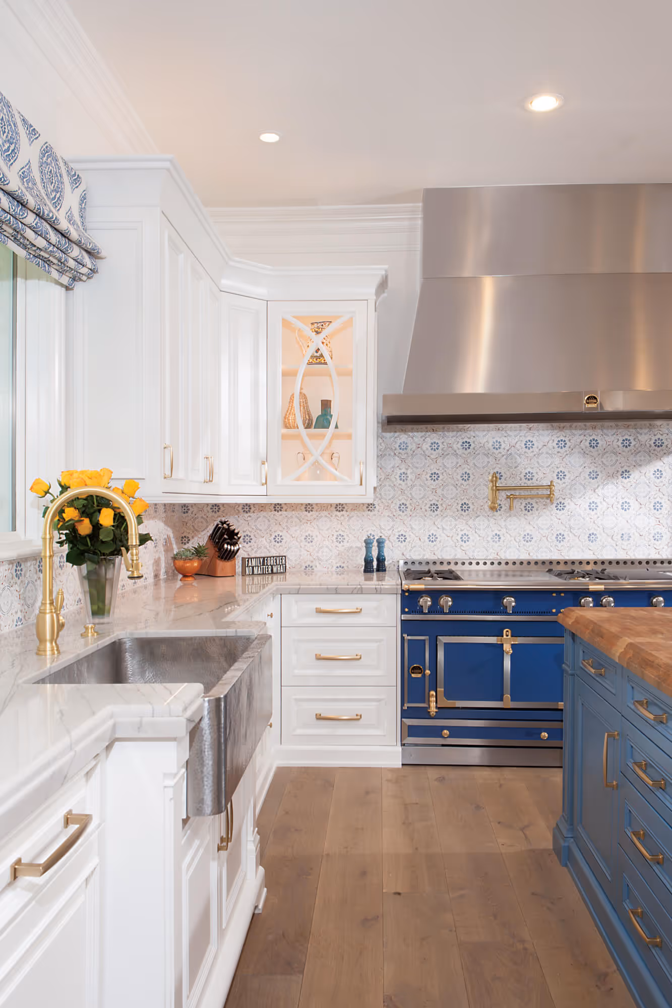 contemporary kitchen white and blue for Arizona interior design by Sesshu Design Associates