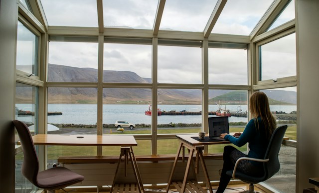 Remote working, from home, looking out over NZ mountains