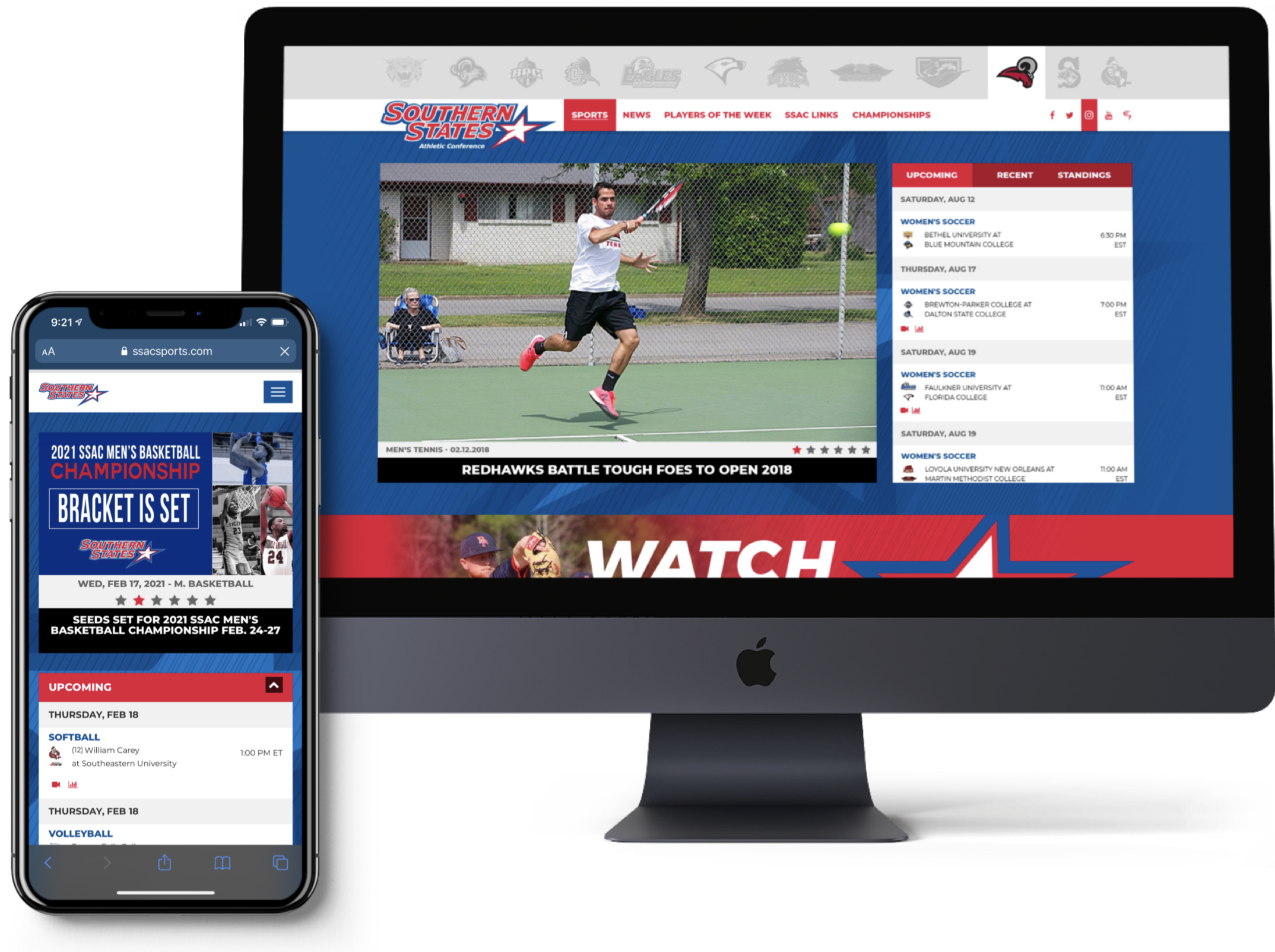 Southern States Athletic Conference Mobile Phone and Desktop Mockups