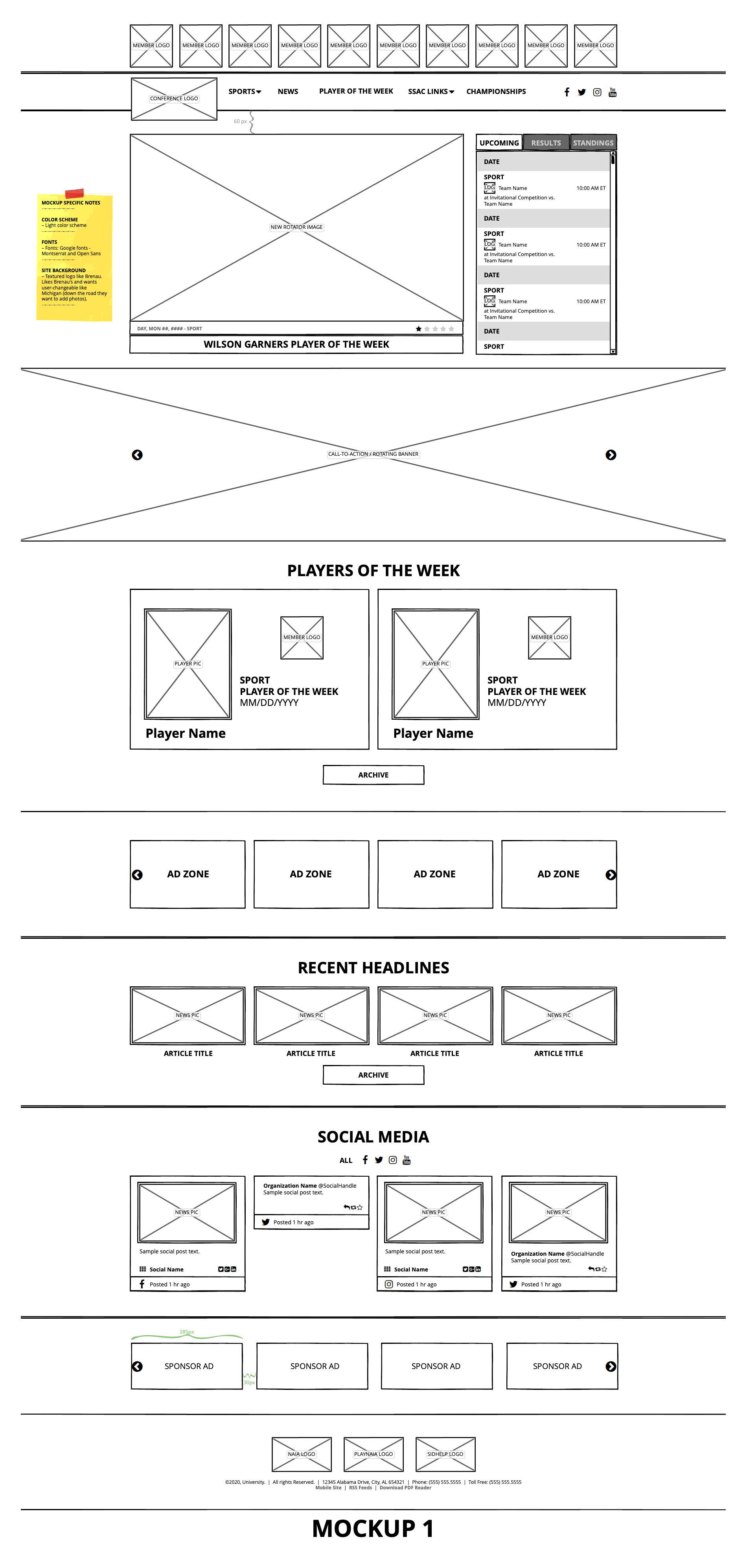 Southern States Athletic Conference Homepage Wireframe