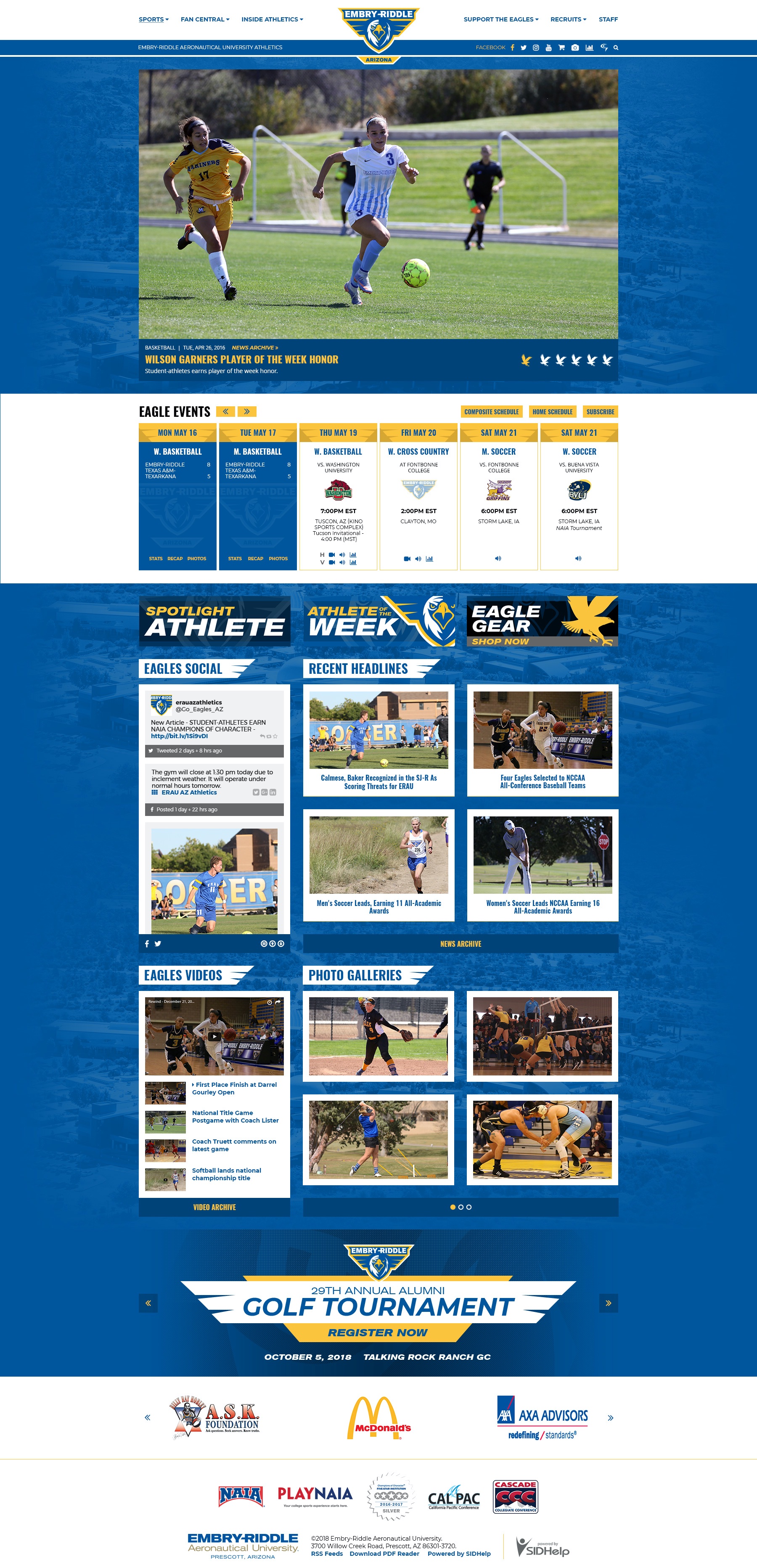 Embry-Riddle Aeronautical University Athletics Homepage Mockup