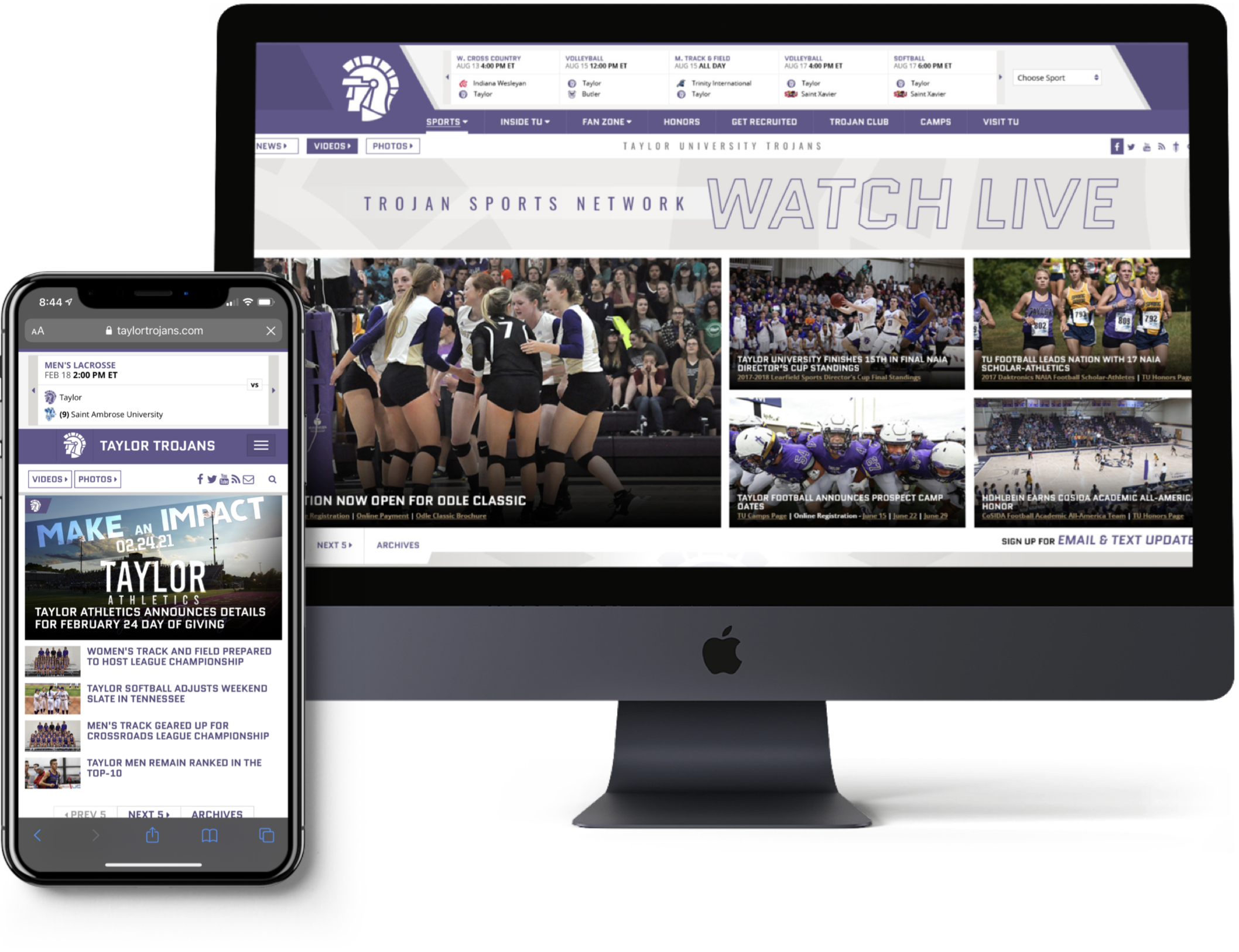Taylor University Athletics Mobile Phone and Desktop Mockups