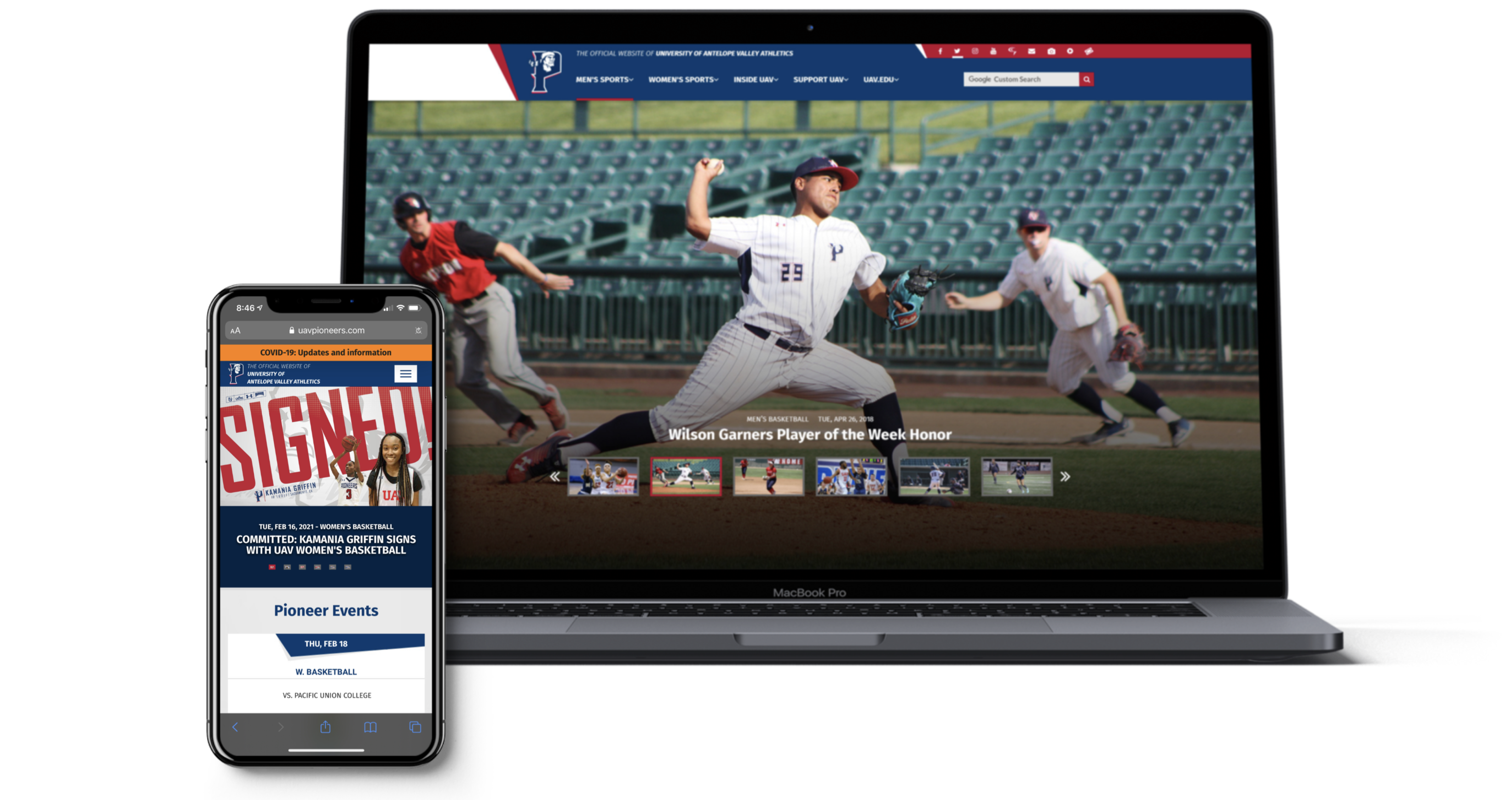 University of Antelope Valley Athletics Mobile Phone and Desktop Mockups