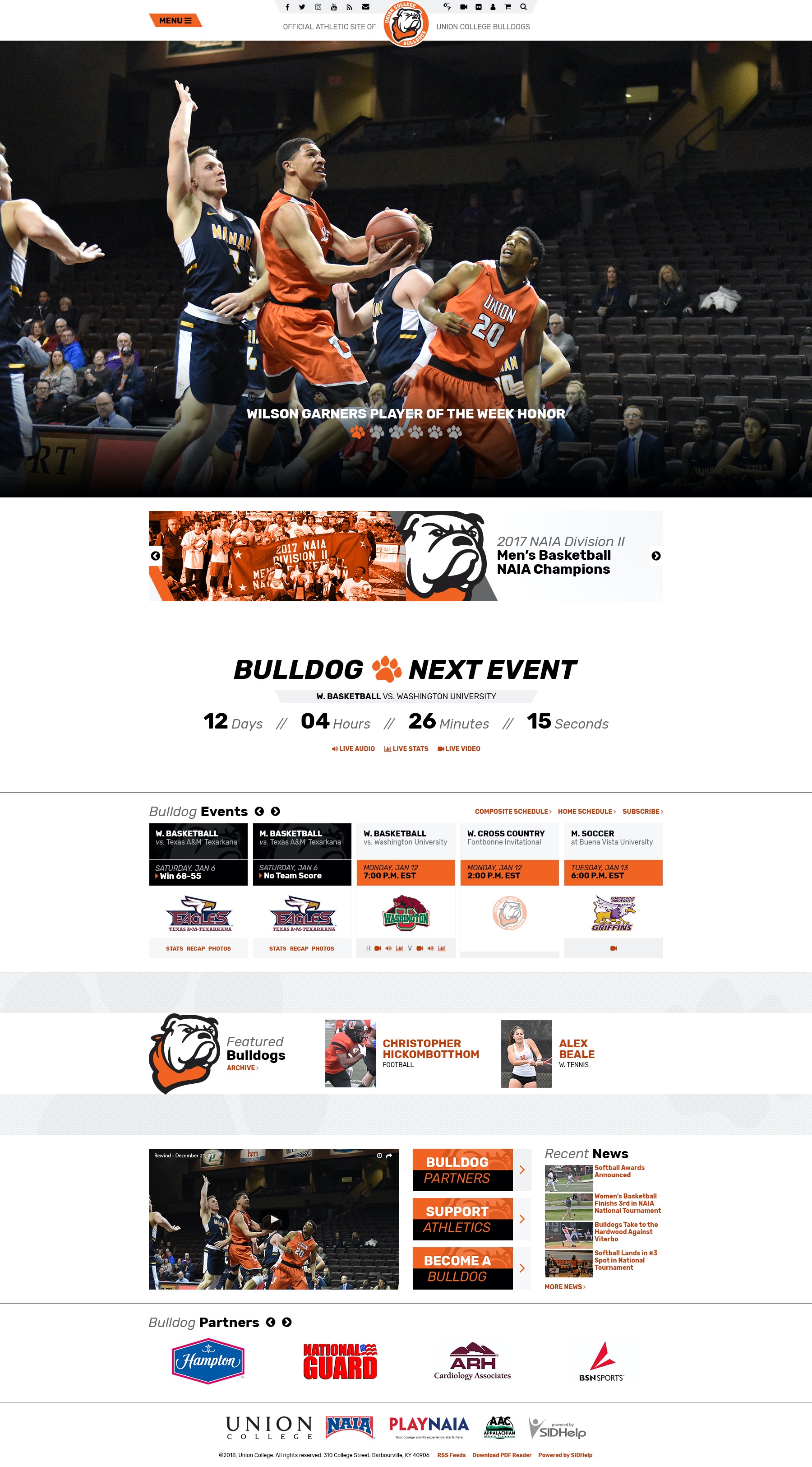 Union College Athletics Homepage Mockup