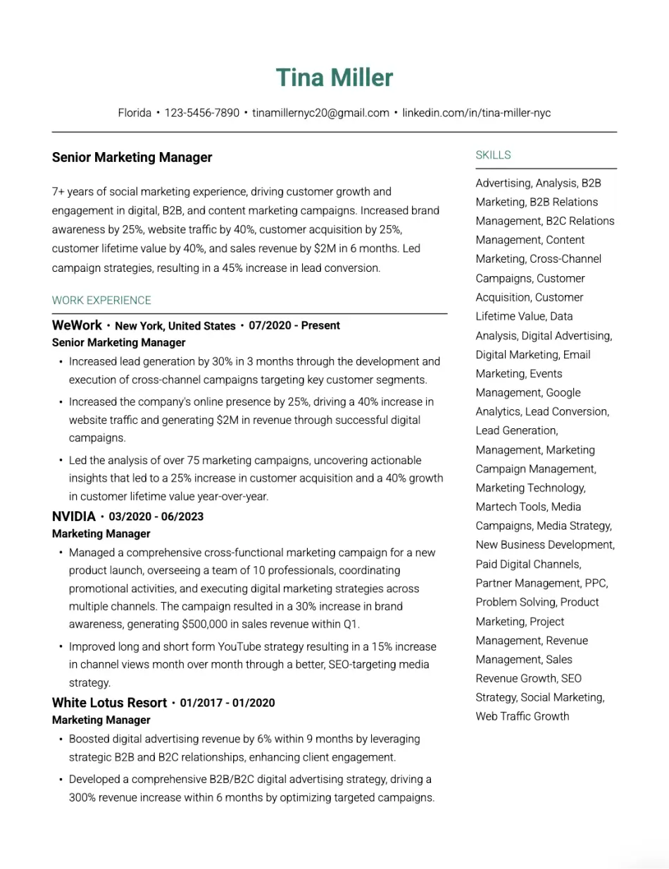 Two-column Resume Section Template