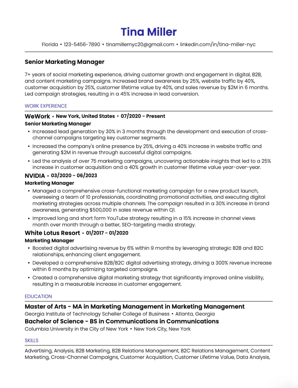 One-Column Resume Template