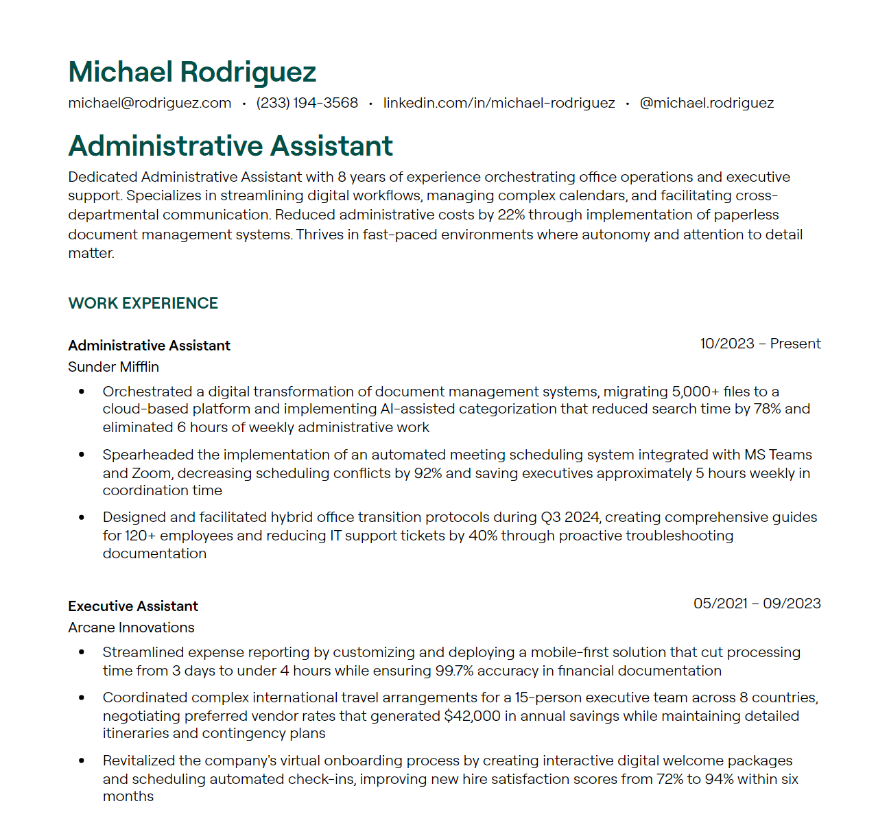 administrative assistant resume example