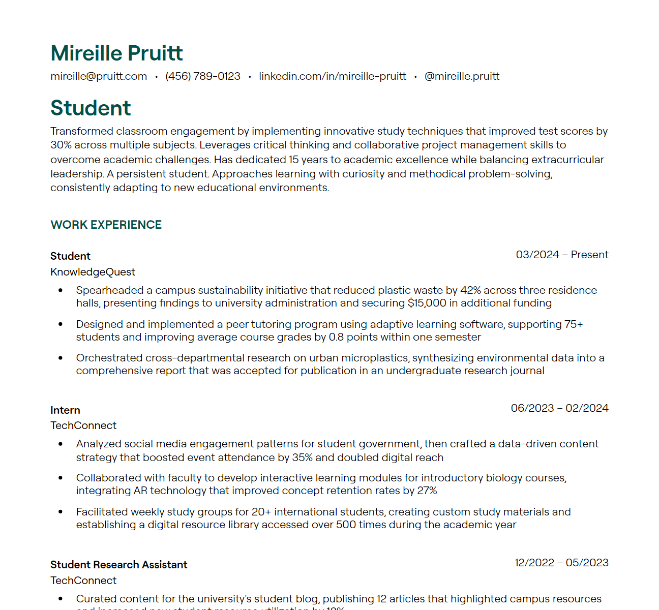 student resume example
