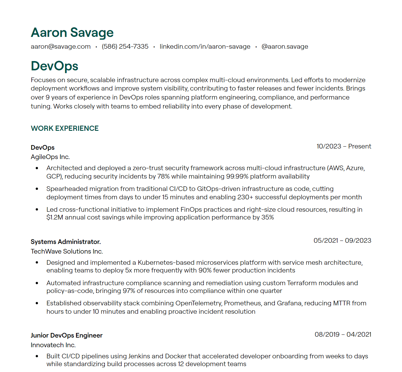 devops resume example