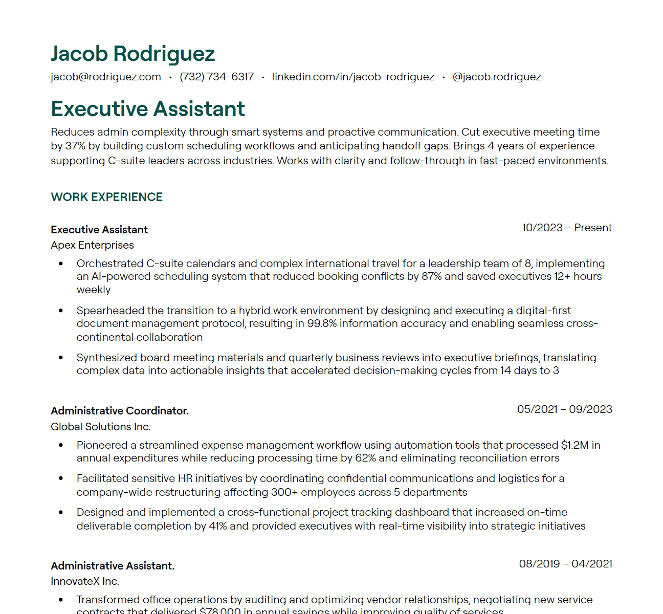 executive assistant resume example