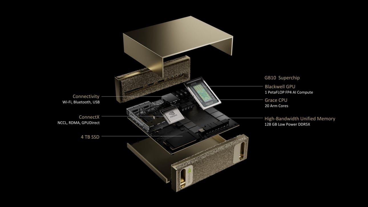 Exploded view of DGX Spark components based on Novatech materials