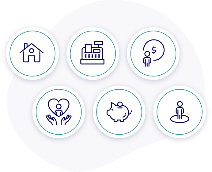 Six icons representing the types of clients Jeremy works with