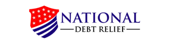 National Debt Relief logo featuring a stylized American flag shield with stars and red and blue stripes.