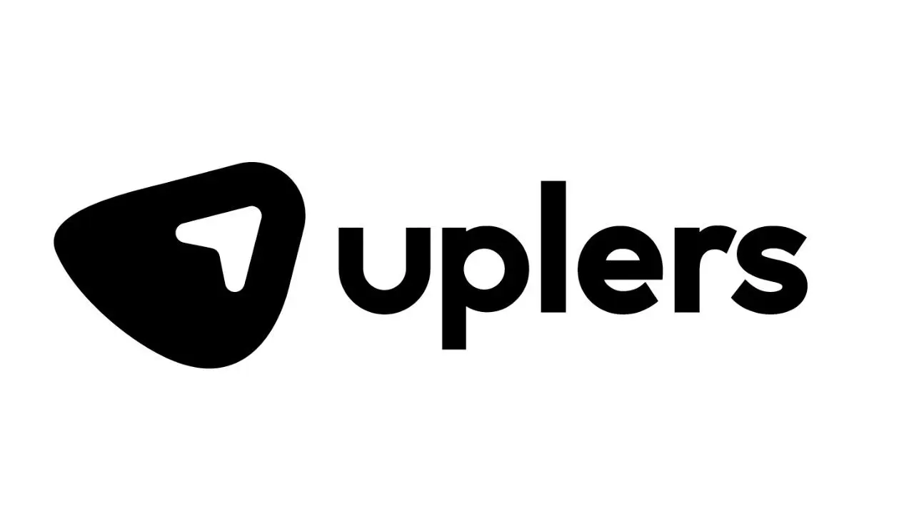 Uplers company logo with a bold black triangular symbol pointing right next to the word 'uplers' in lowercase black letters.