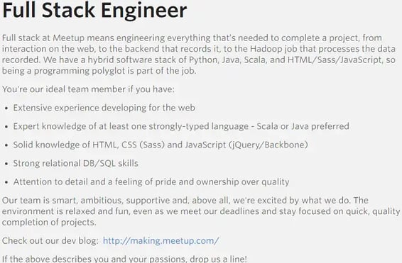 Meetup Job Description