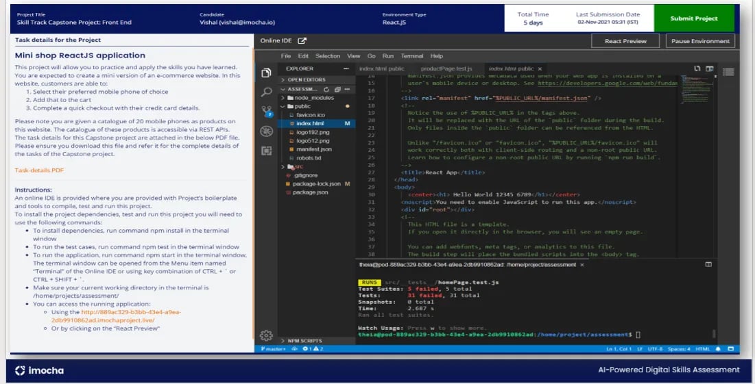 iMocha project based assessment