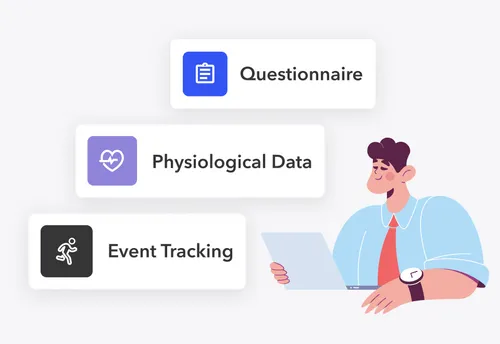 person collecting questionnaire, physiological and event tracking data 