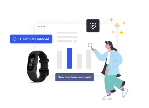 researcher in front of charts and a smartwatch