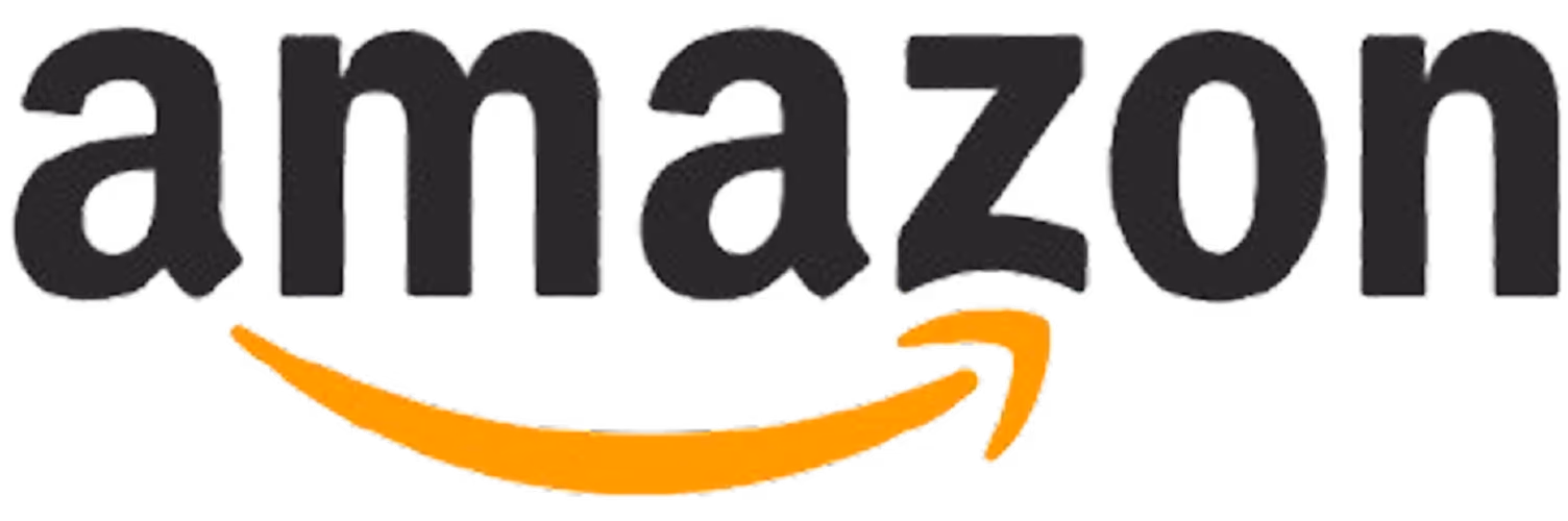 Amazon logo with black lowercase text and a curved orange arrow from A to Z.
