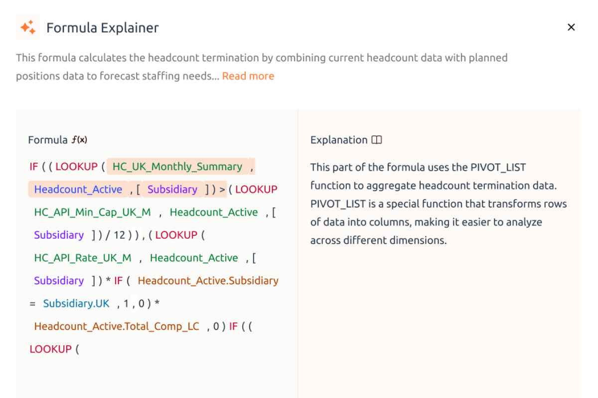 Fintastic intelligent formula assistant for model building
