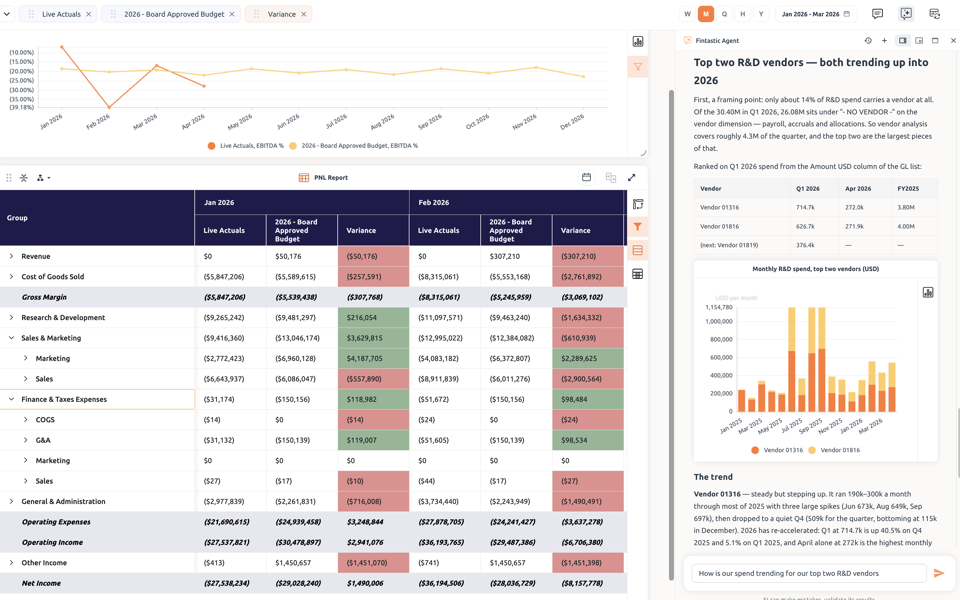 Agent reconciling two revenue legs inside the model