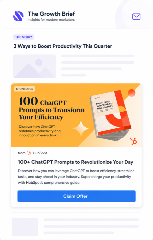 A brand offer placed as a sponsored ad inside a newsletter email