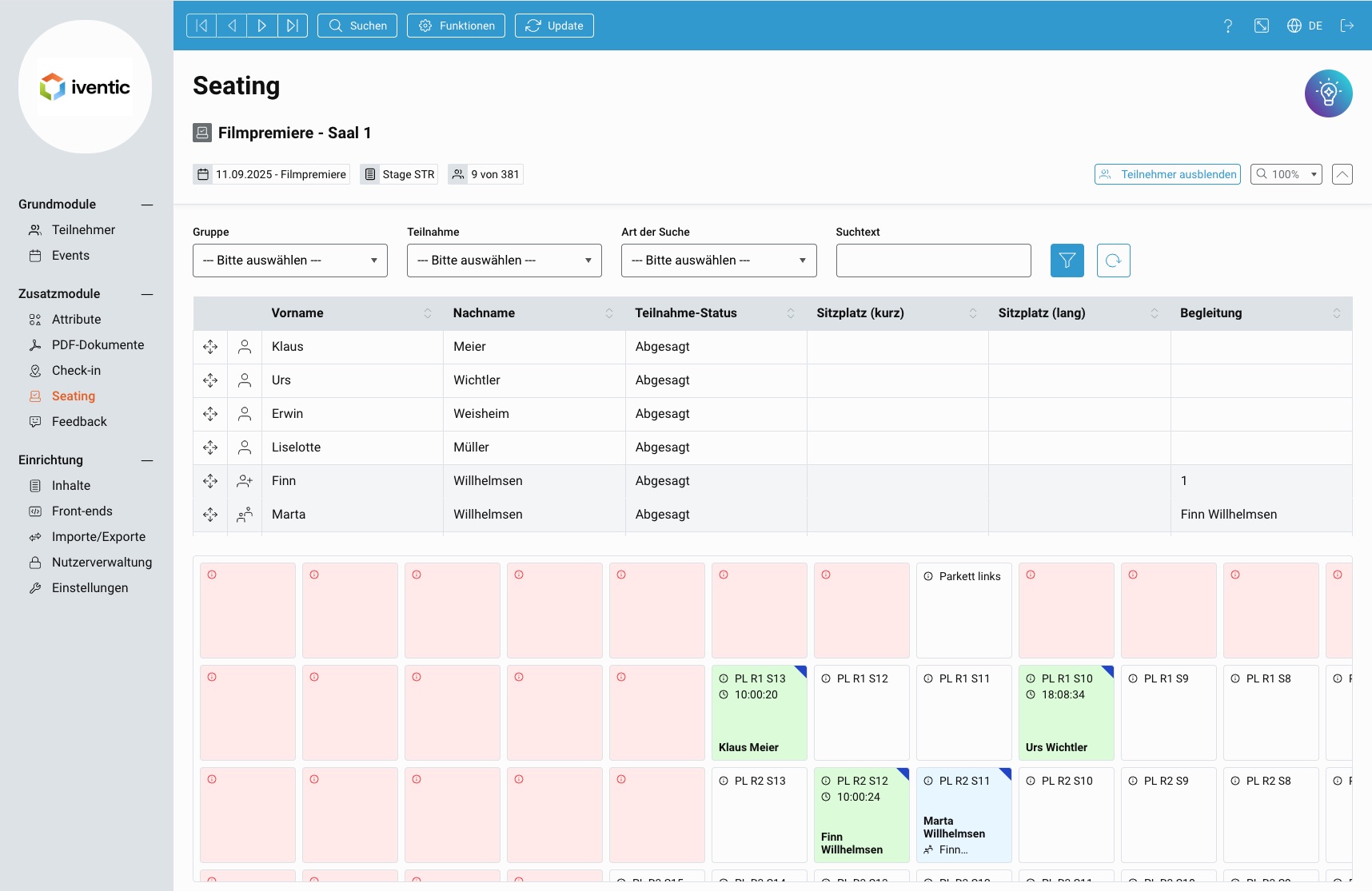 Modul Seating Compledo Eventsoftware