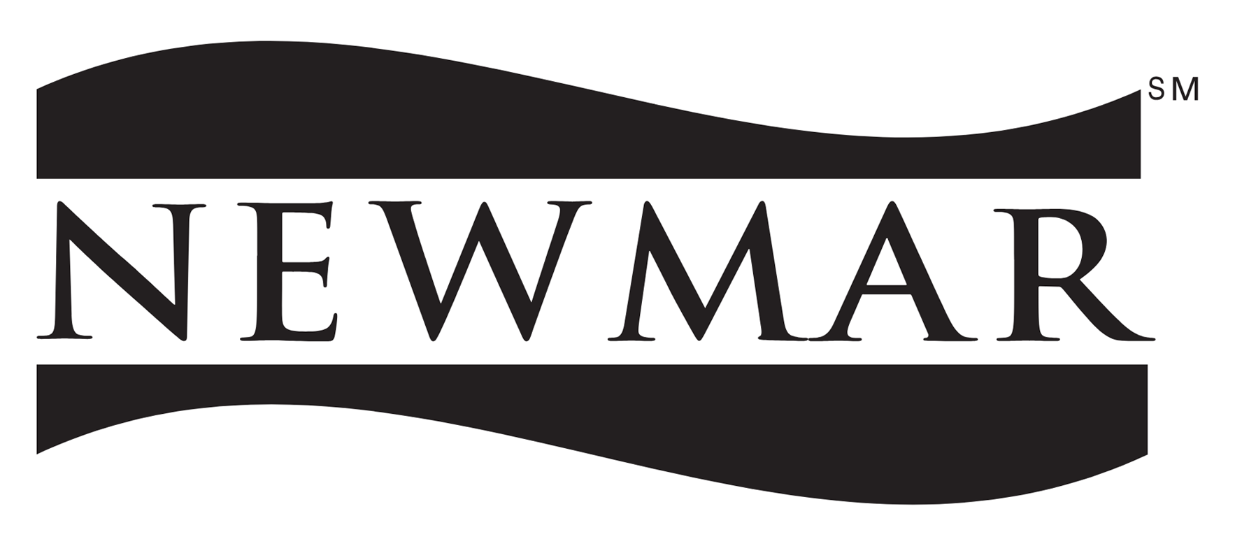 Newmar logo in black and white with stylized text on a wavy banner.