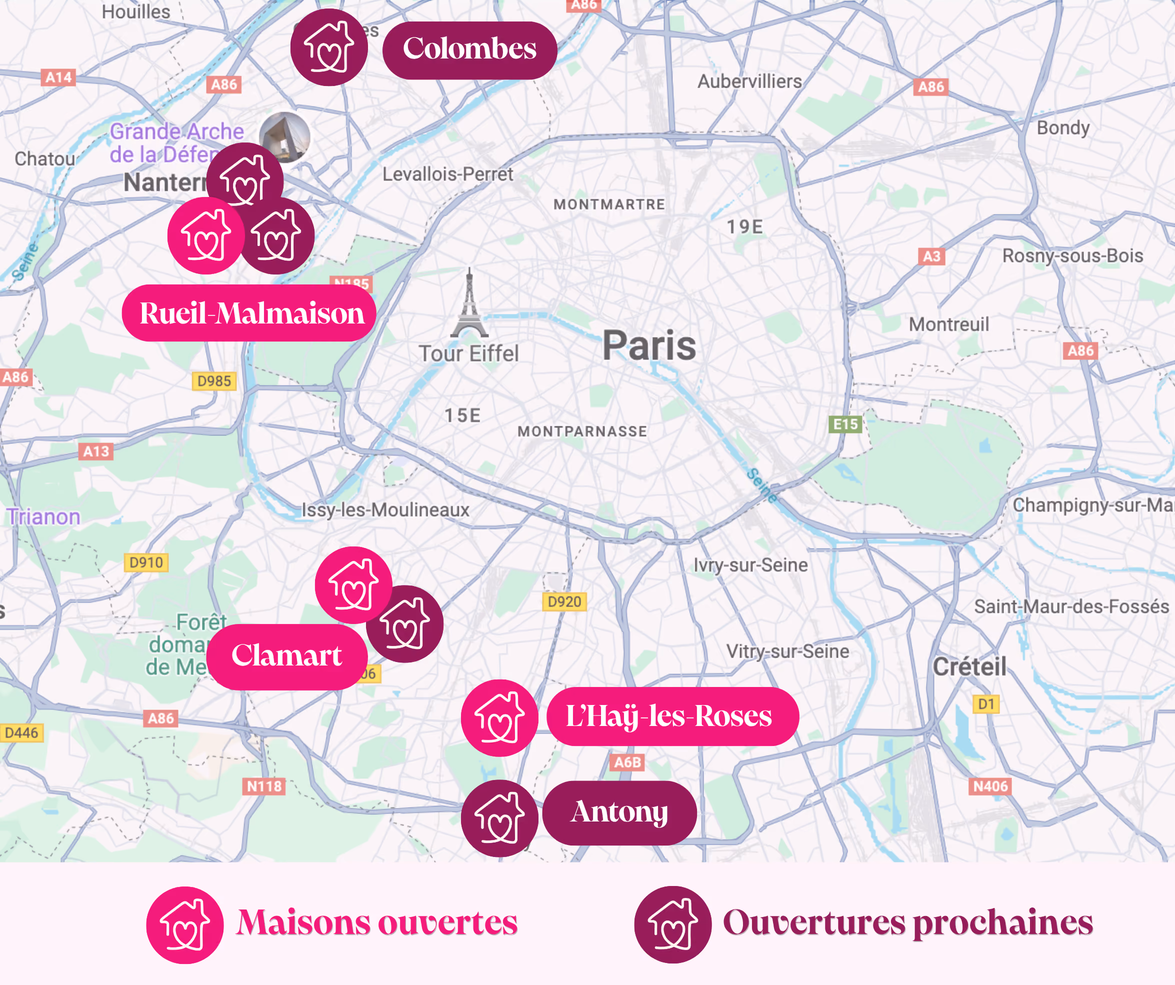 Carte des maisons partagées Alzheimer en Ile de France