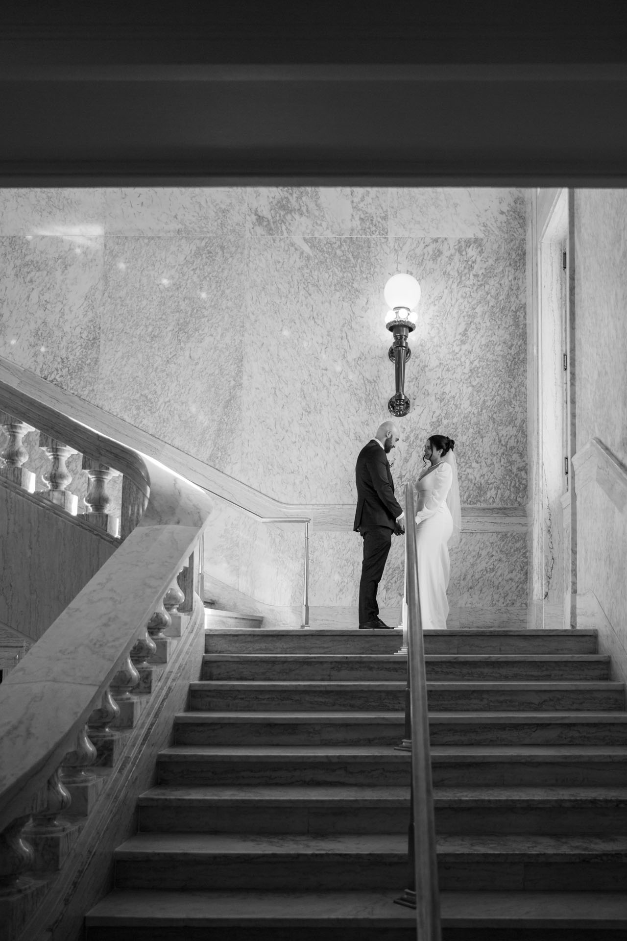 black and white wedding photograph at Boise Capitol