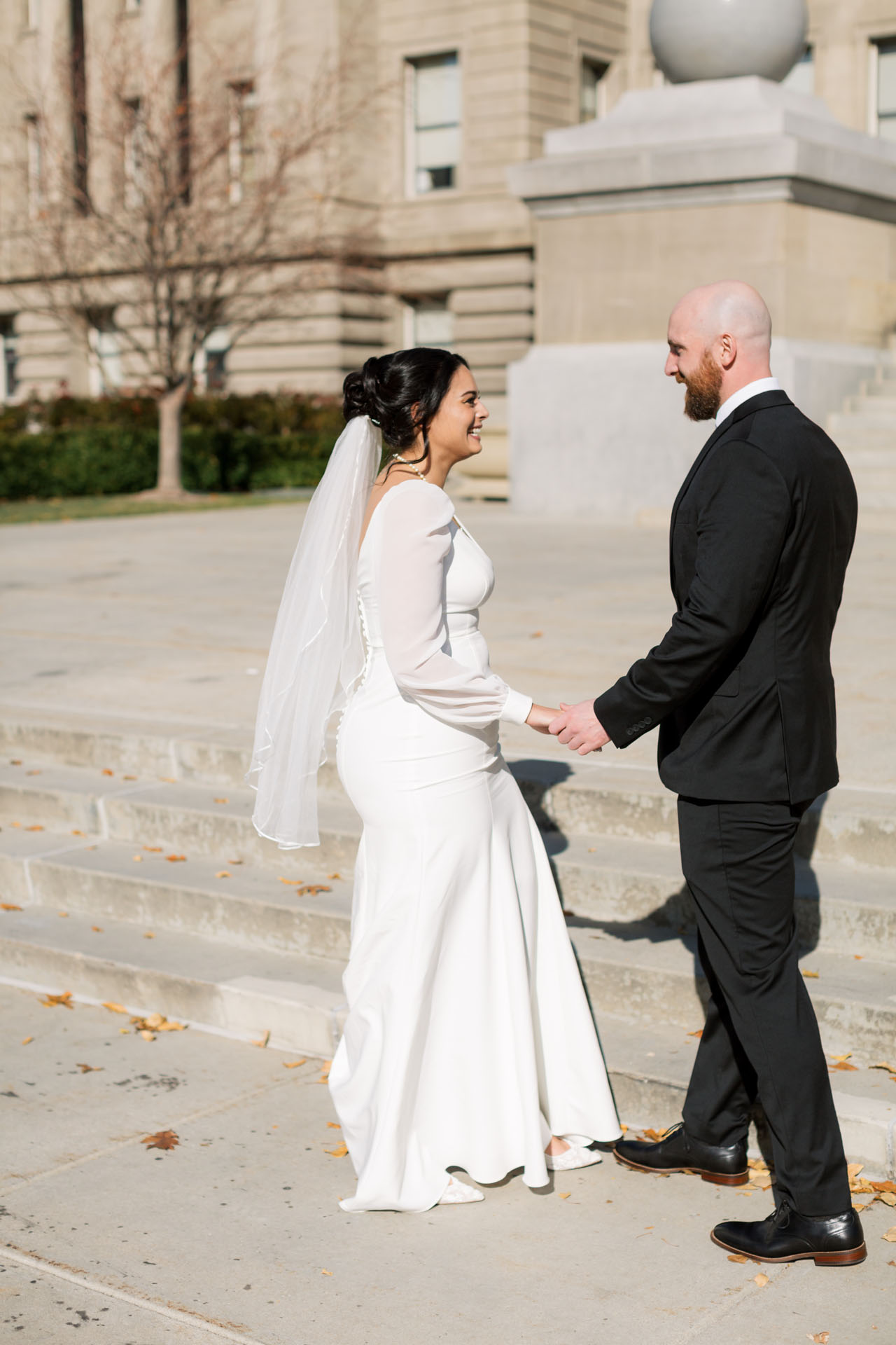 bride and groom seeing each other for the first time