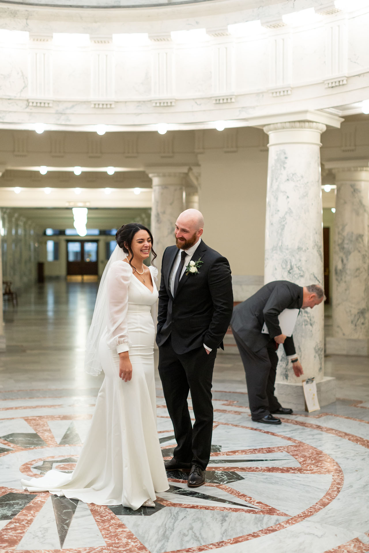couple smiling after wedding