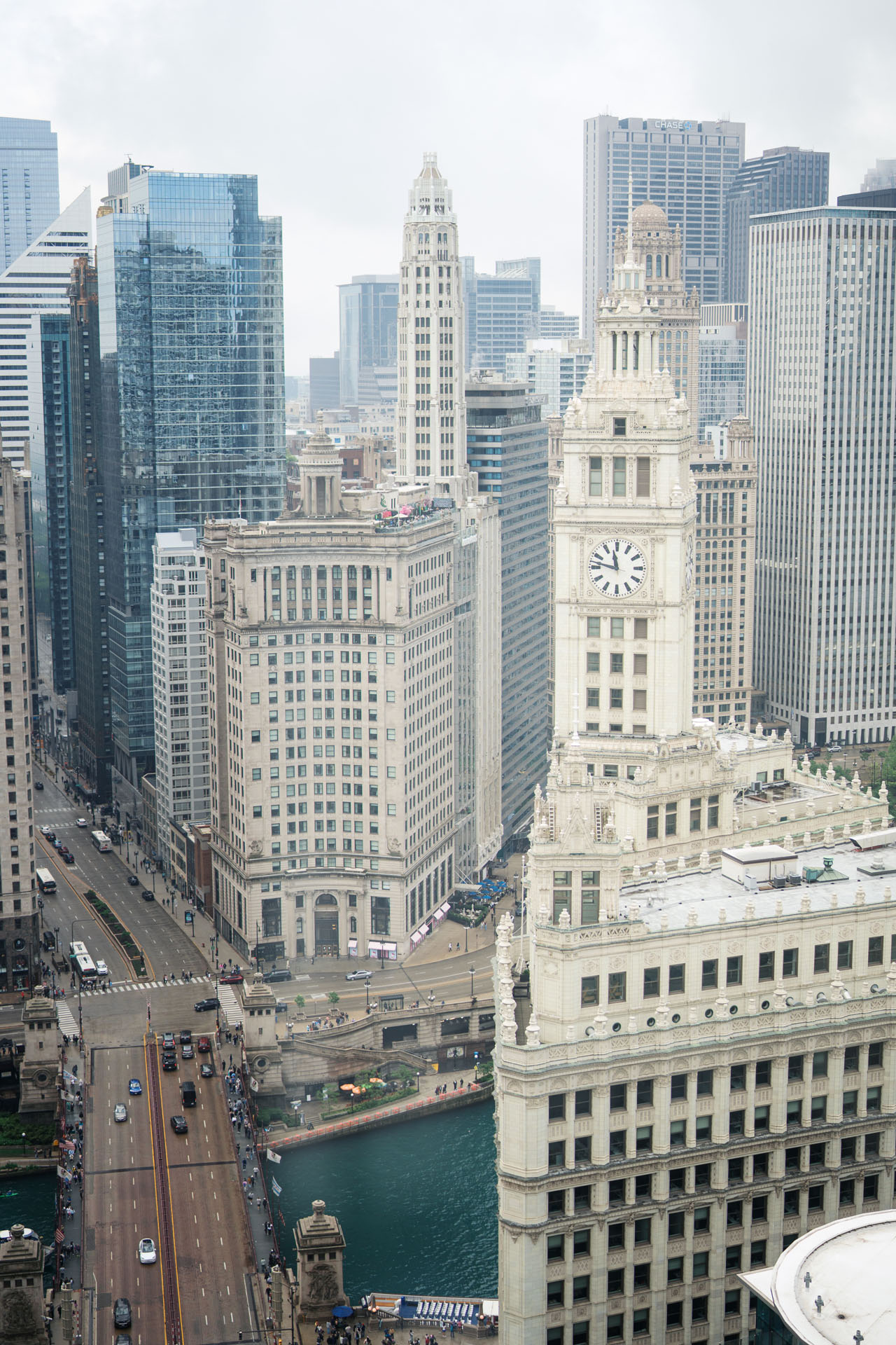 view of the Wrigley building from Chicago hotel