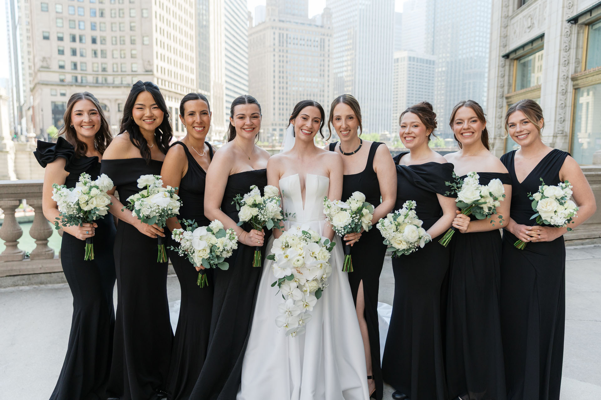 bride with her bridesmaids in Chicago