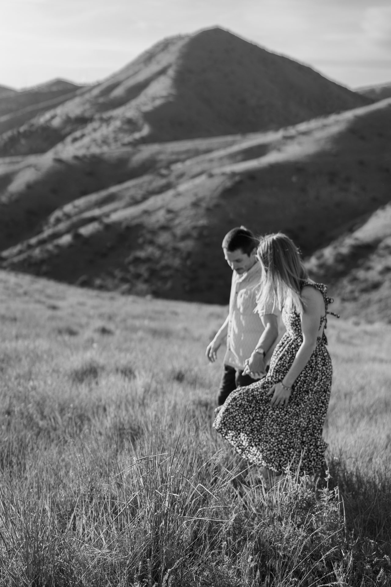 black and white engagement photo
