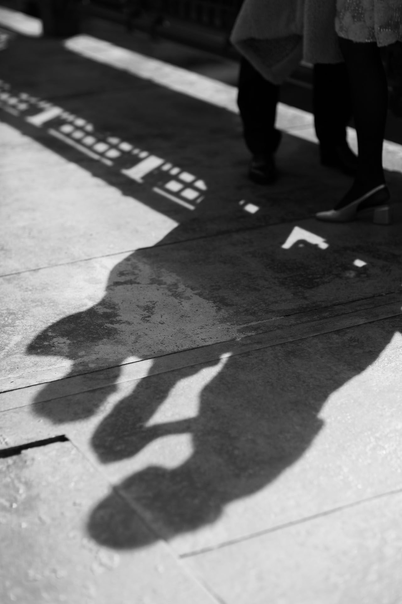 shadows of the bride and groom on a bridge in Chicago
