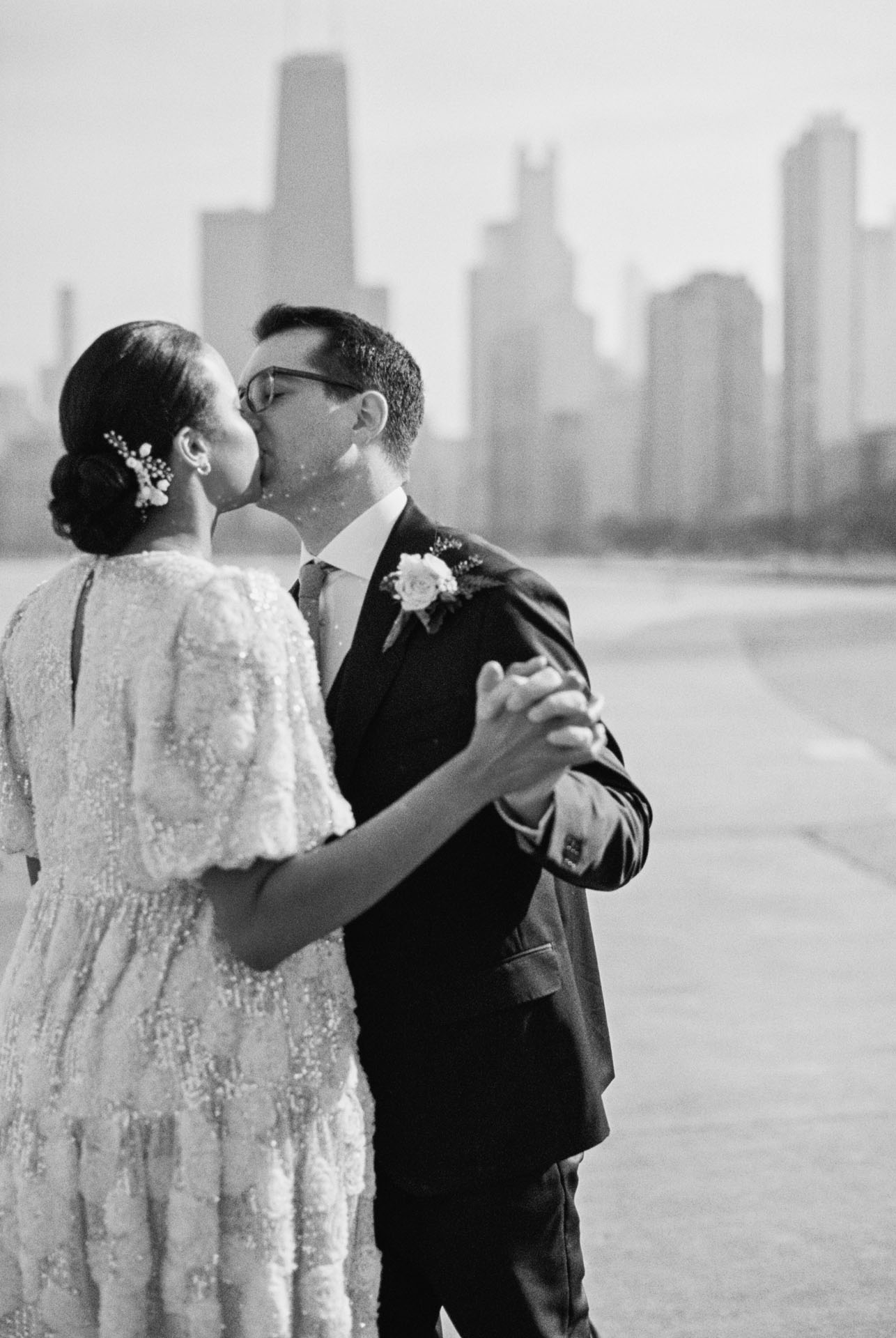 bride and groom kissing