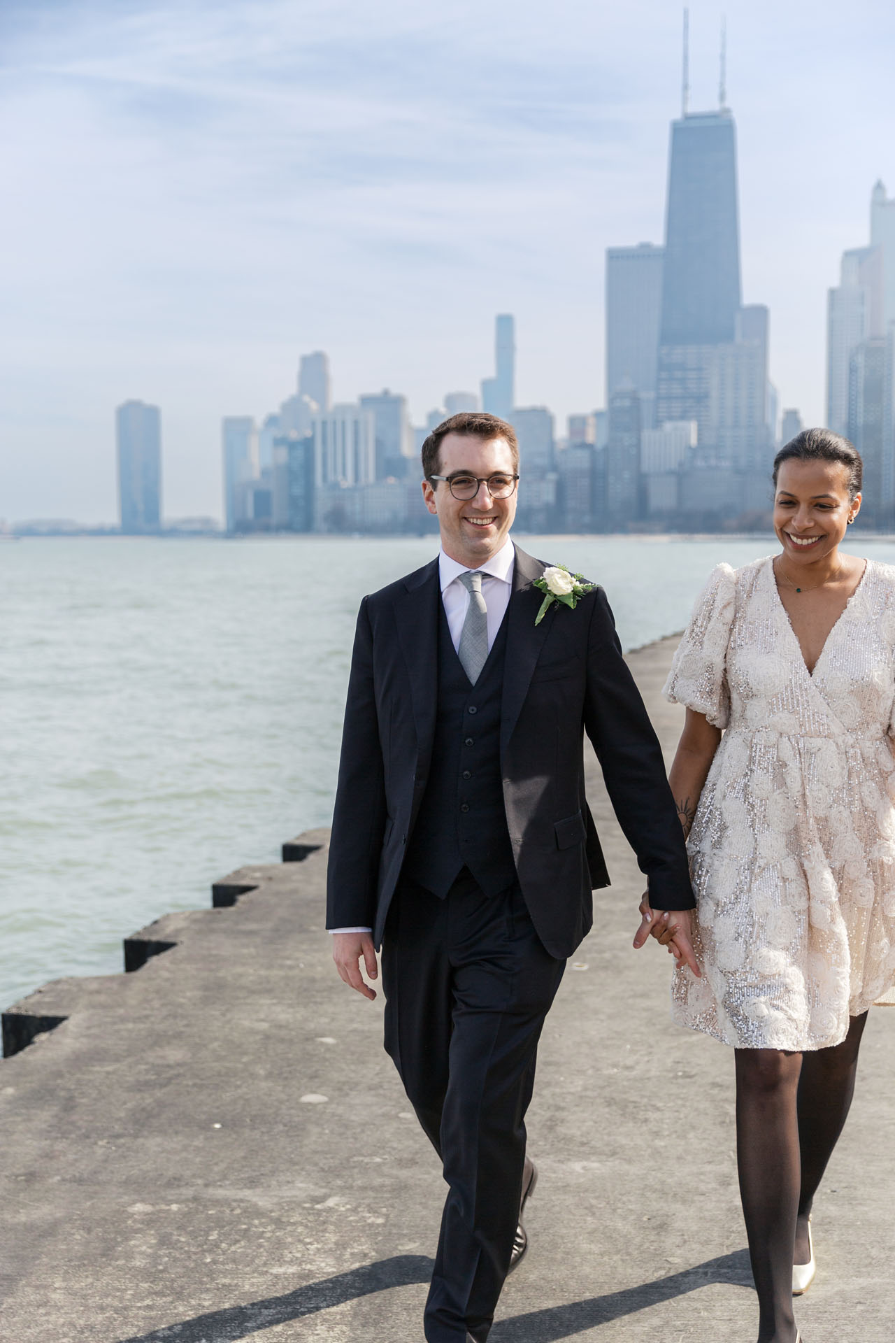 bride and groom walking