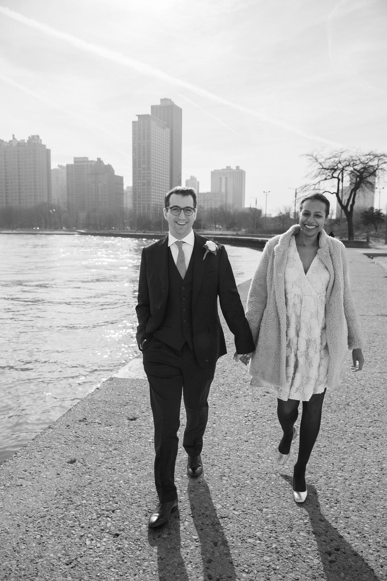 couple walking along the lakefront