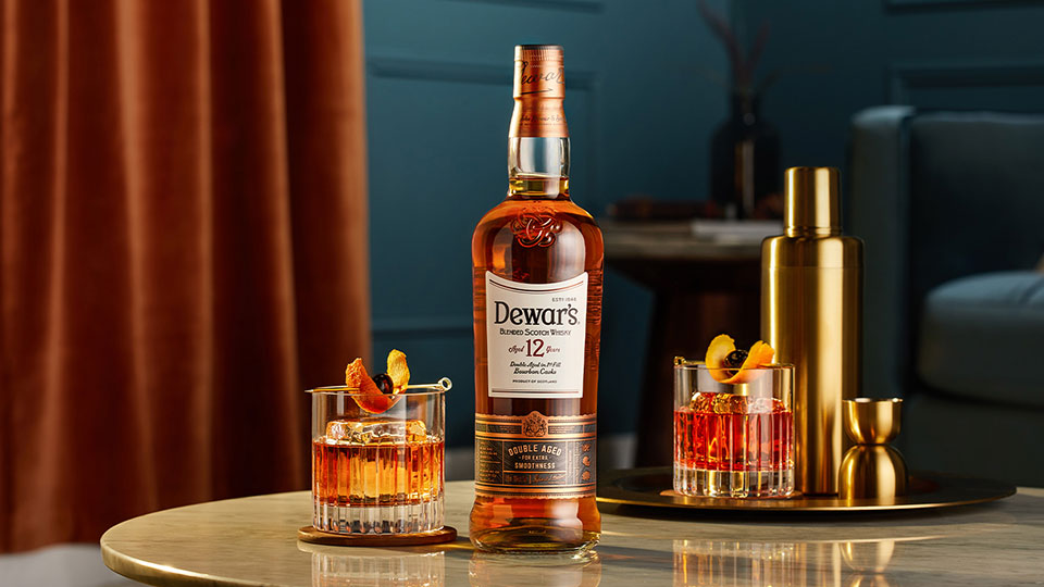 Dewar's 12 Year Old Bottle in a living room setting