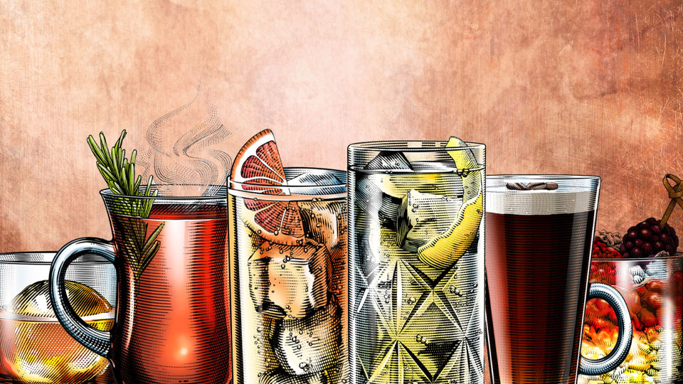 Illustrative showcase of various drinks