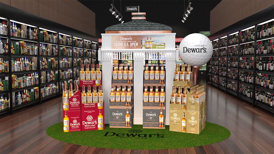 Dewar's retail display with a golf thematic