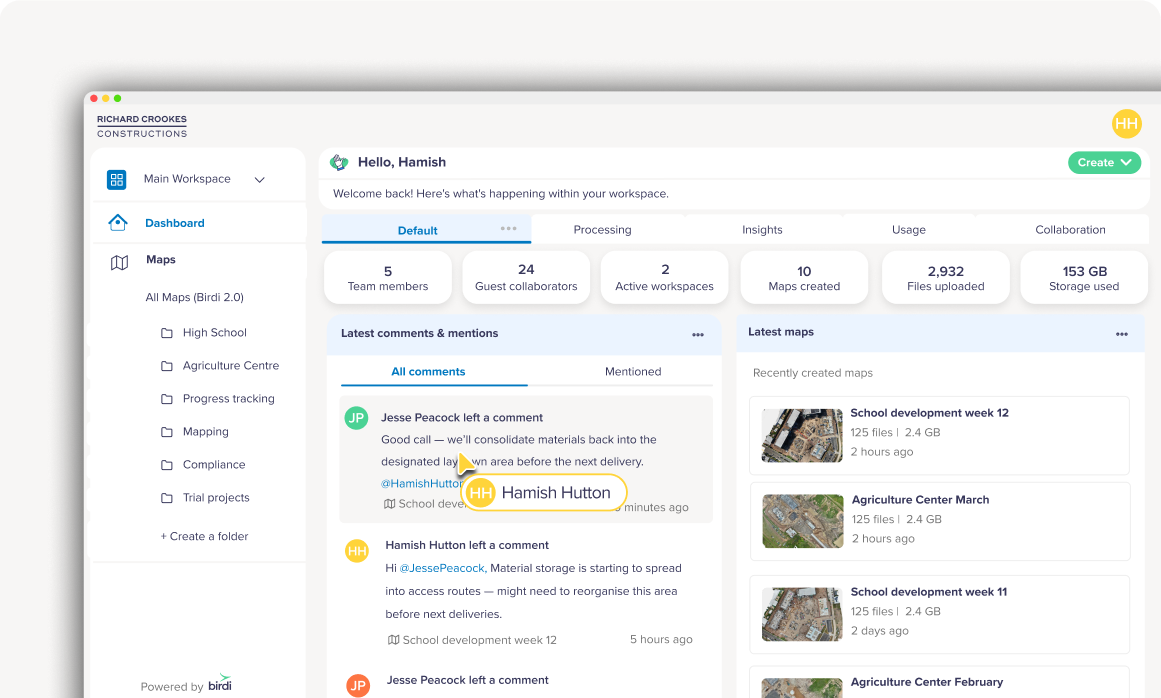 Richard Crookes Constructions' Birdi dashboard
