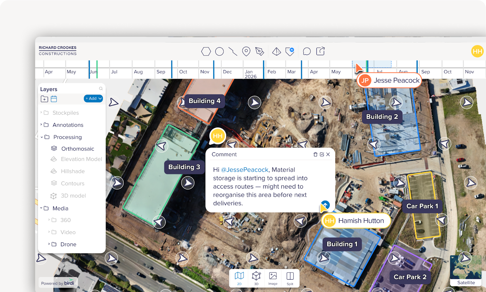 A Richard Crookes Constructions building site visualized in Birdi with comments