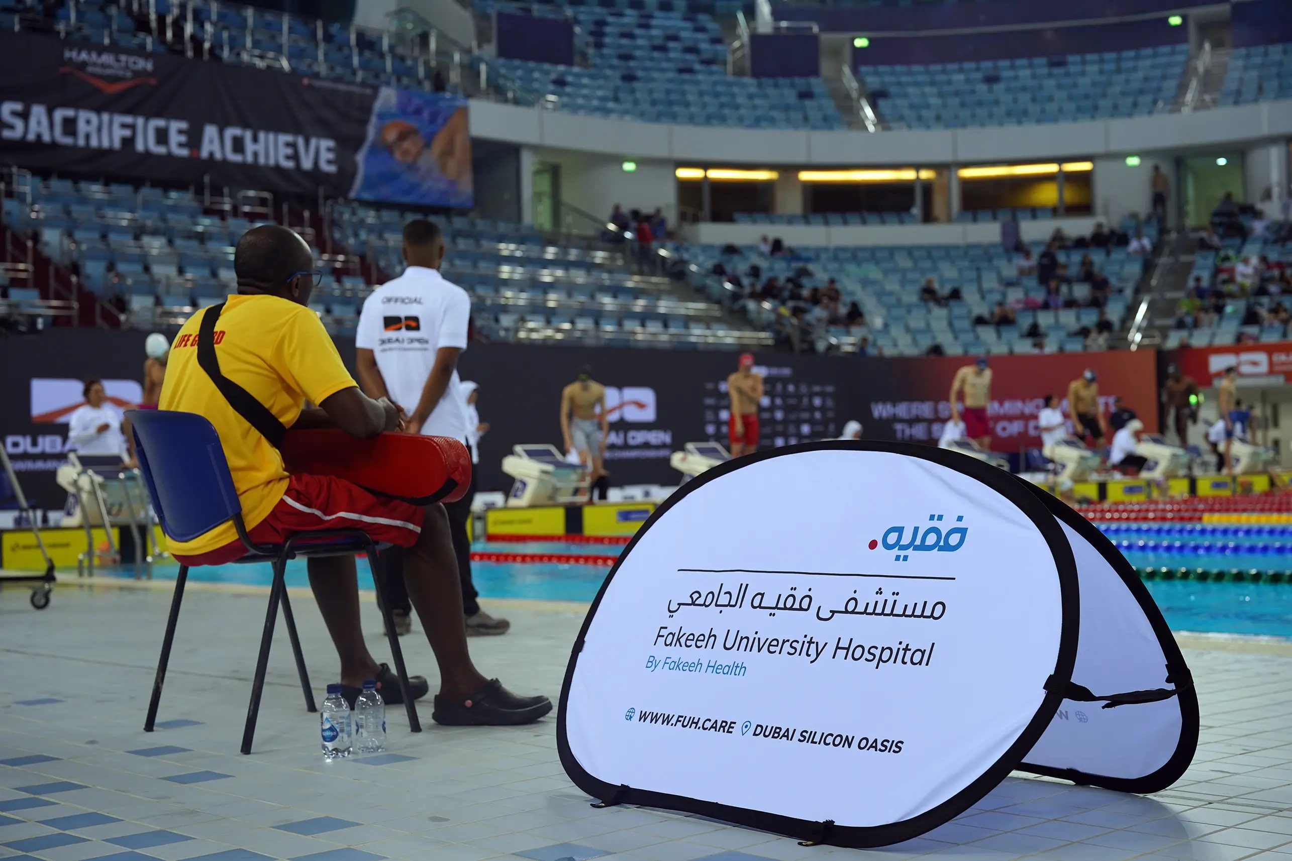 يفخر مستشفى فقيه الجامعي بتواجده في مجمع حمدان الرياضي بالتعاون مع هاميلتون أكواتيكس، حيث يعمل فريقنا الطبي والإسعافي على دعم رياضيي دبي.