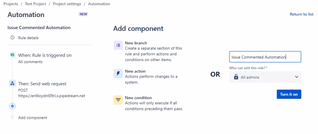 Give your automation a descriptive name and click Turn it on to save it