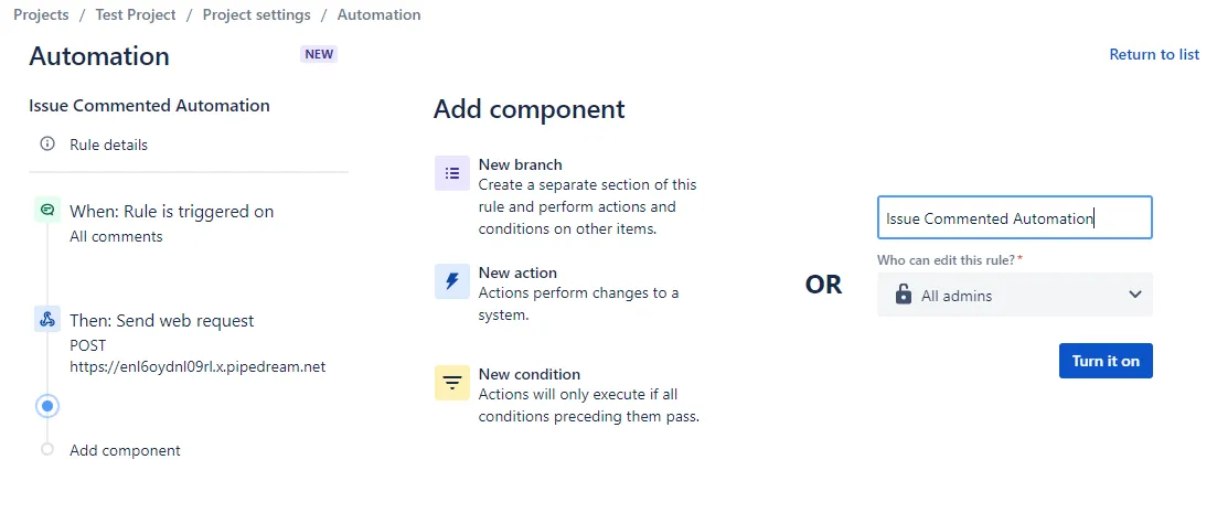 Give your automation a descriptive name and click Turn it on to save it