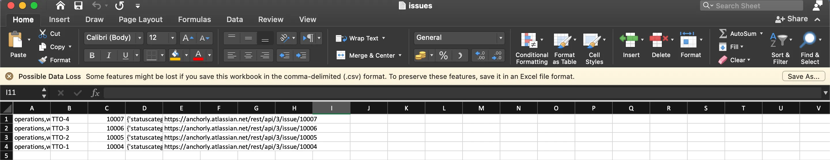CSV Jira issues